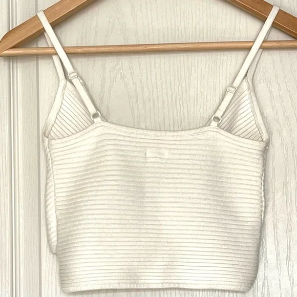 Aerie Ribbed Crossover Crop Top Y2K Neutral Elevated Basic Wrap Cottagecore Sz S - Picture 5 of 11